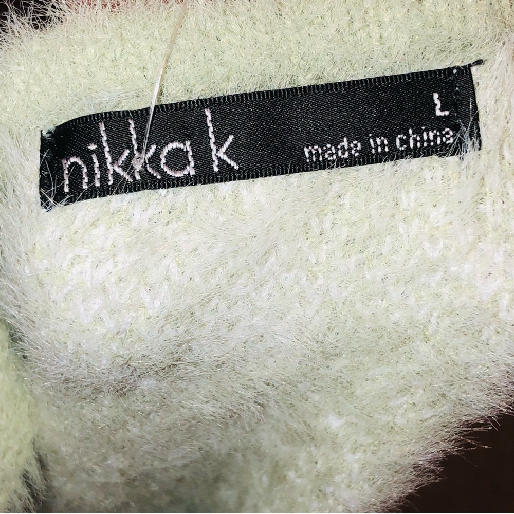 NWT Nikka K Y2K Fuzzy Houndstooth Spaghetti Cropped Tank Top Size L Sage Gr/Wht - Picture 9 of 11